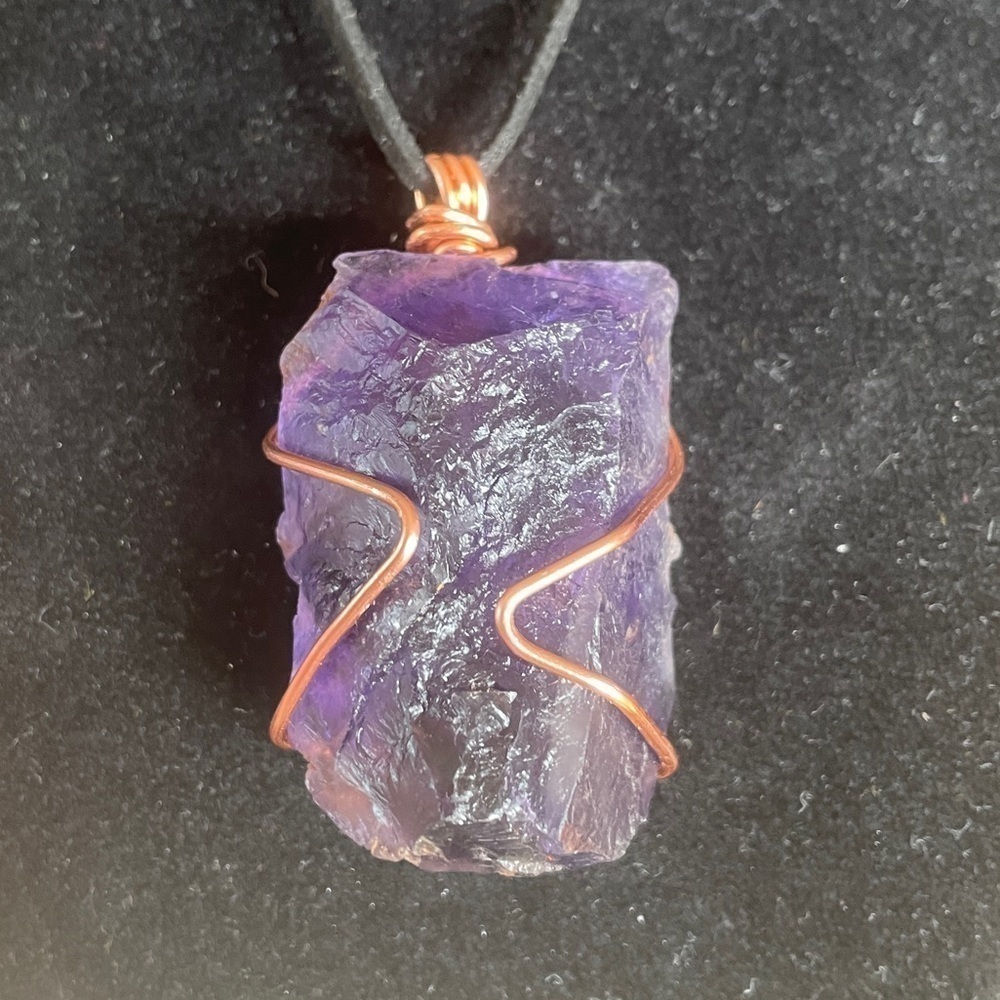 Raw crystal necklace- genuine purple fluorite crystal hand wrapped necklace